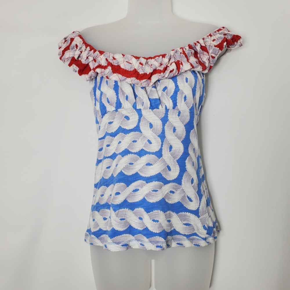 Little Yellow Button Anthropologie Red White And Blue Ruffled Top